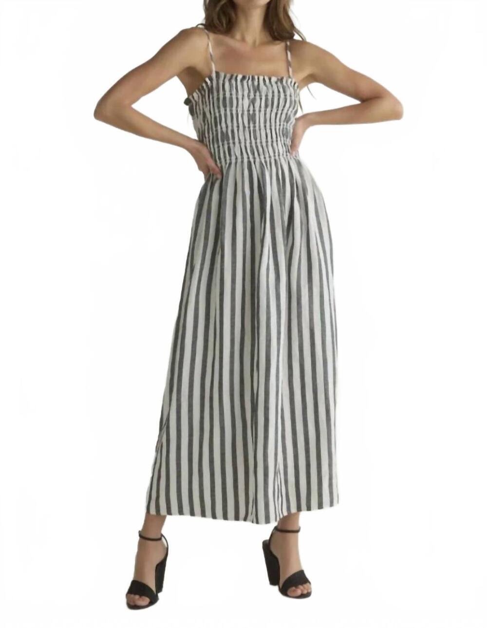 NEW BELLA DAHL smocked midi dress in grey striped